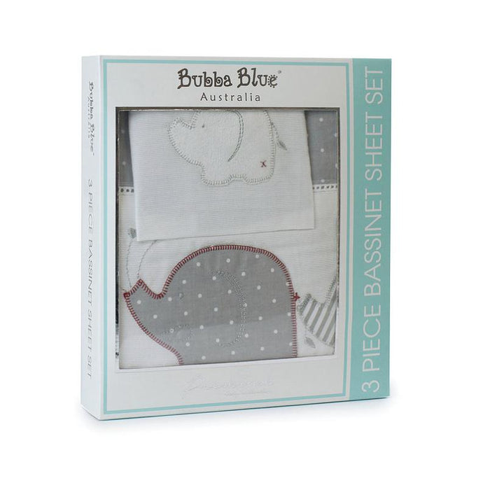 Bubba Blue Petit Elephant Bassinet Sheet Set-Bedtime - Cot Sheets-Bubba Blue | Baby Little Planet