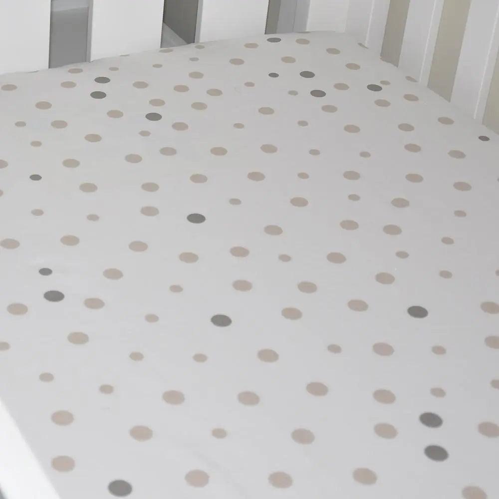 Little Turtle Baby Fitted Cot Sheet (Rect) Beige & Grey Spot-Bedtime - Cot Sheets-Little Turtle Baby | Baby Little Planet