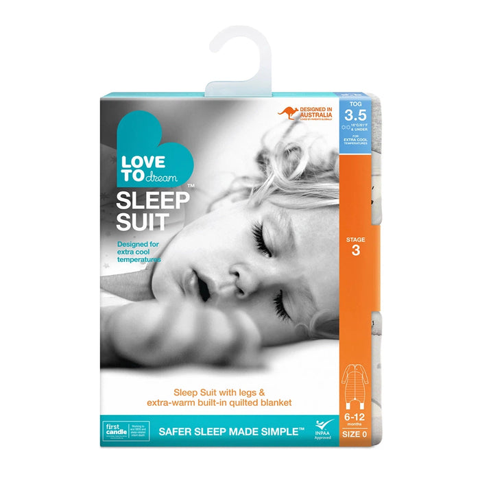 Love to Dream Sleep Suit - 3.5 Tog -  South Pole Grey