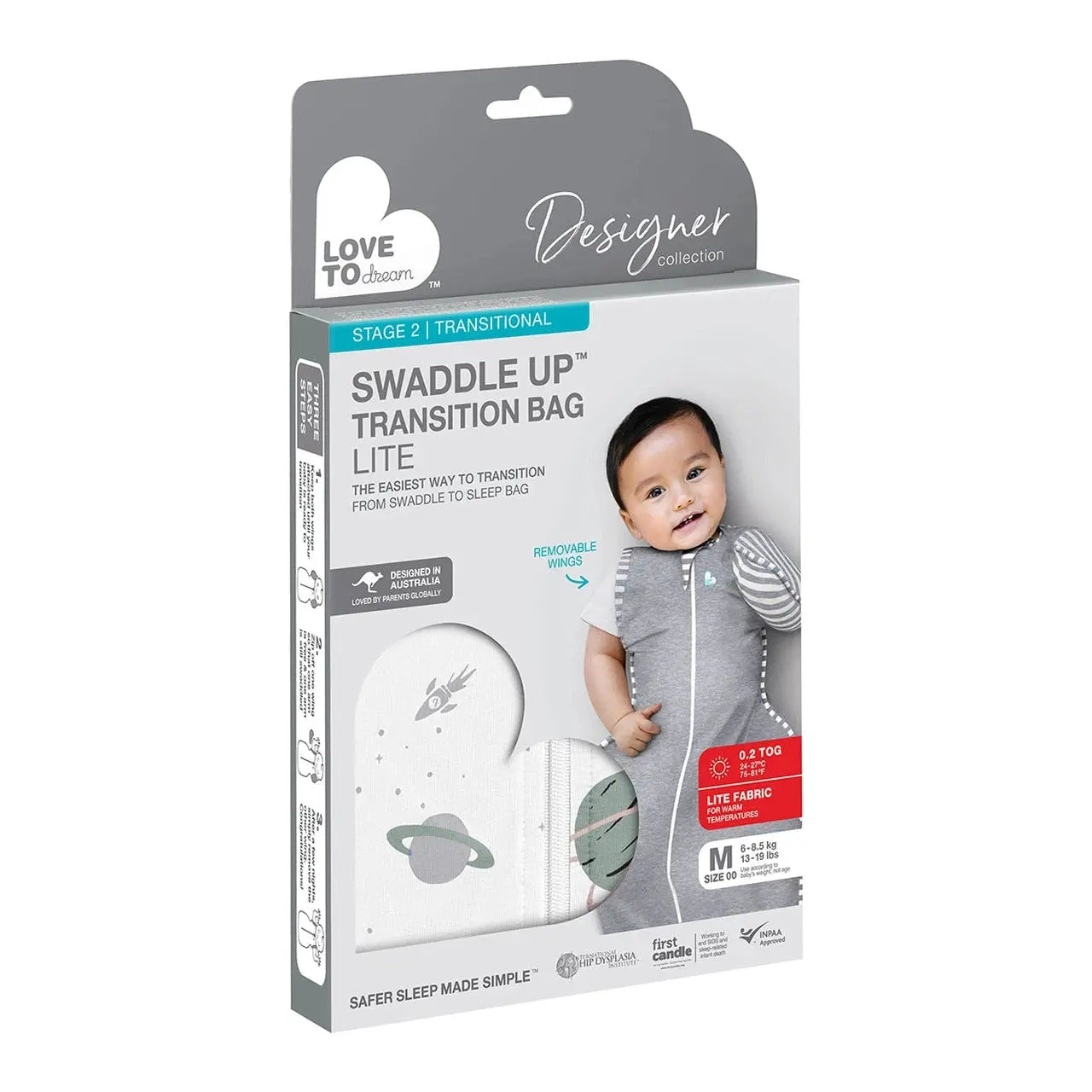 Love to Dream Swaddle Up Transition Bag Lite 0.2 Tog Space Print - Designer Collection  