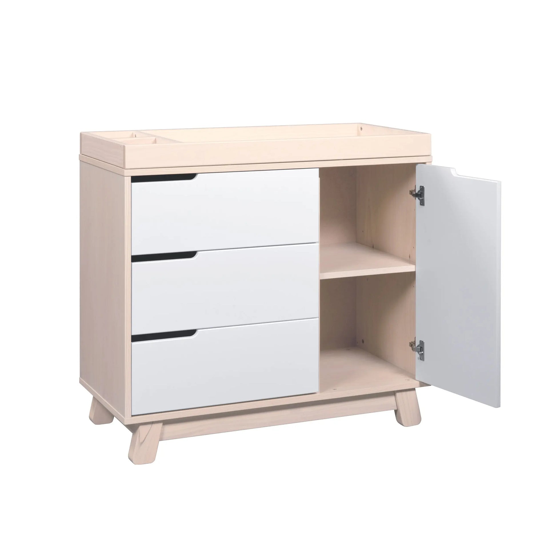 Babyletto Hudson Changer-Dresser, Washed Natural/White-Nursery Furniture - Drawers-Babyletto | Baby Little Planet