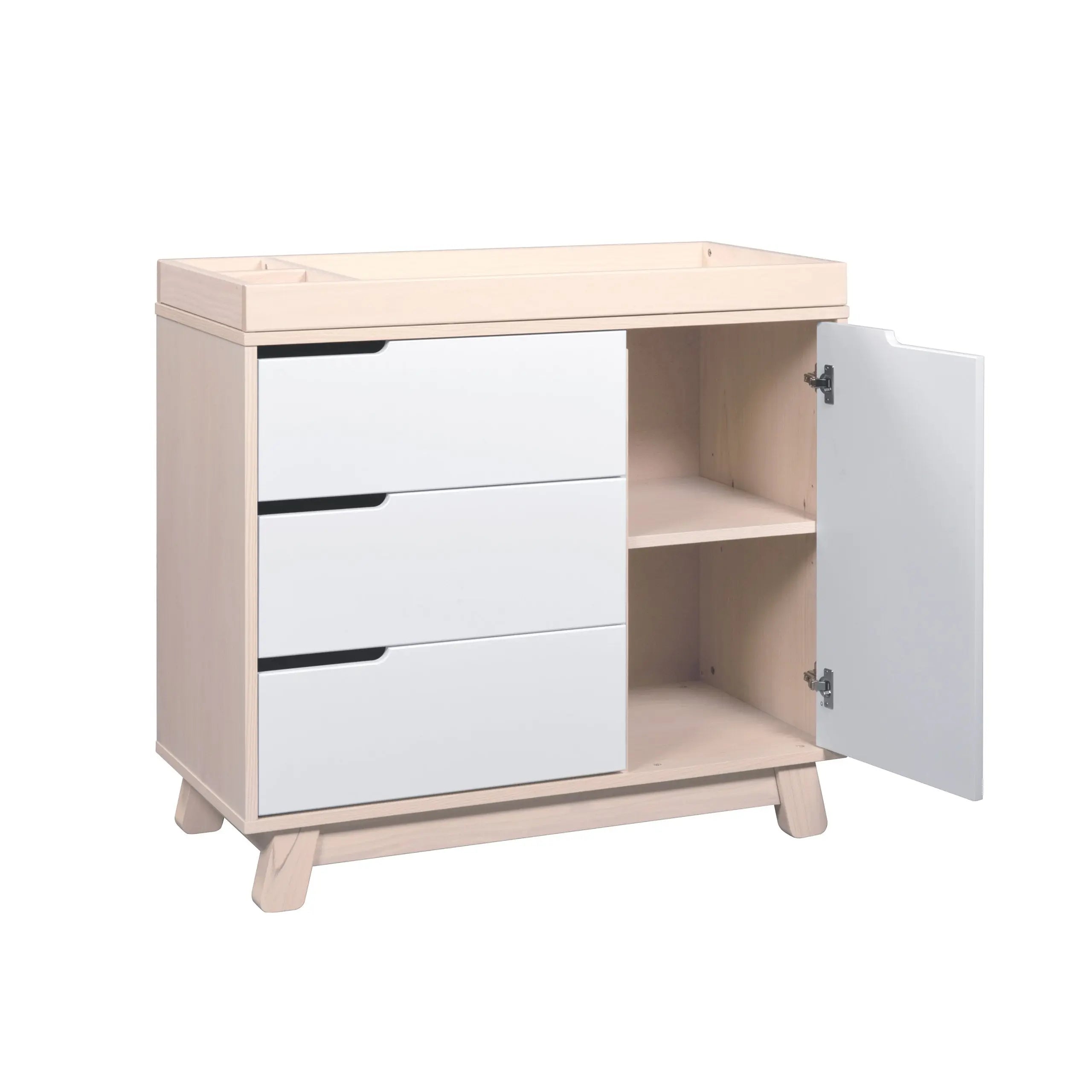 Babyletto Hudson Changer-Dresser, Washed Natural/White-Nursery Furniture - Drawers-Babyletto | Baby Little Planet