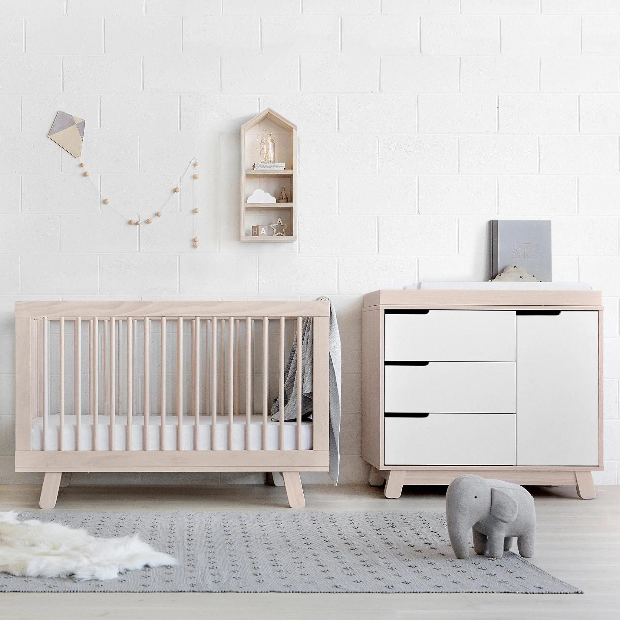 Babyletto Hudson Changer-Dresser, Washed Natural/White-Nursery Furniture - Drawers-Babyletto | Baby Little Planet